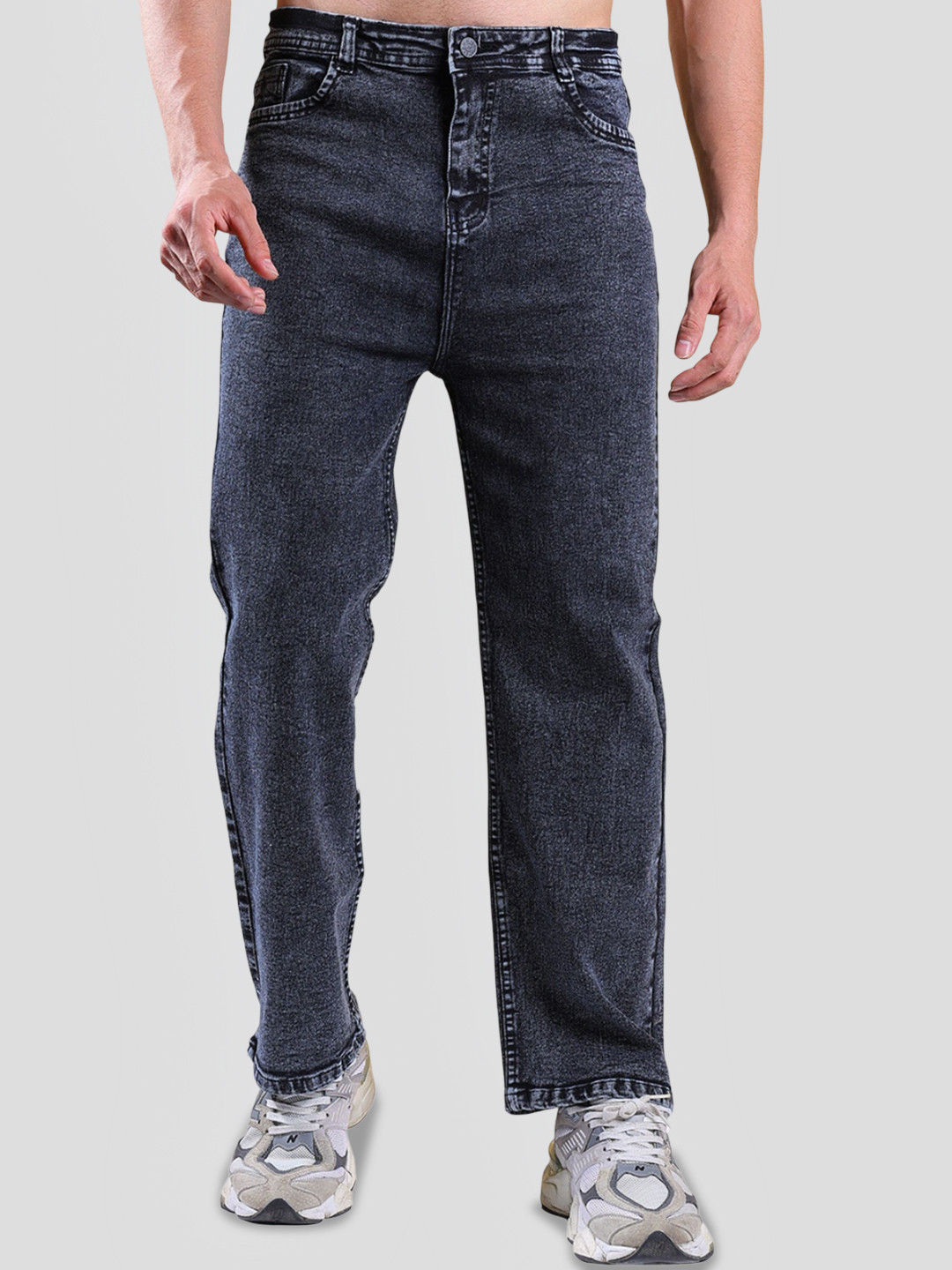 ZXN CLOTHING Men Jean Wide Leg Mid-Rise Light Fade Stretchable Jeans