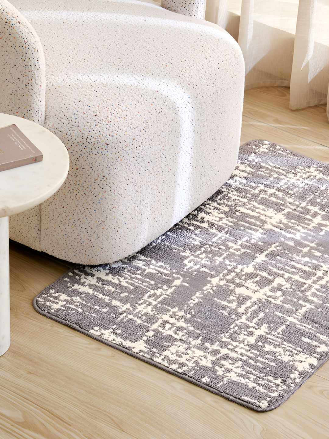 Home Centre Nicolas Loomis Grey & Off White Printed Knitted Dhurrie