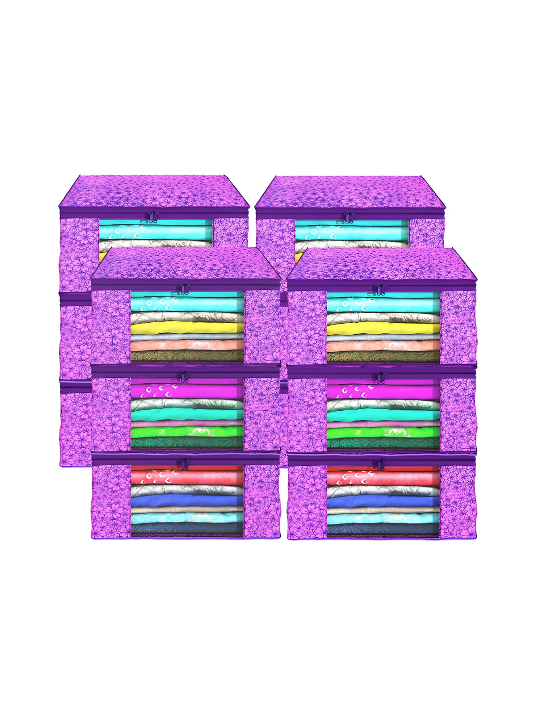 Aura Purple 12 Pieces Foldable Floral Printed Non-Woven Saree Covers