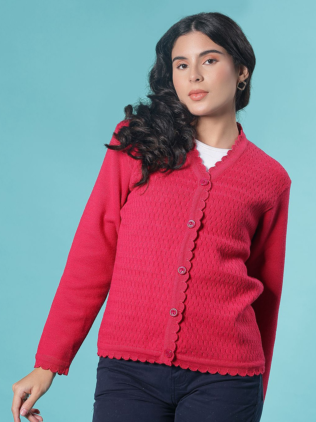 V-Mart Women Self Design Infodrill V Neck Cardigan