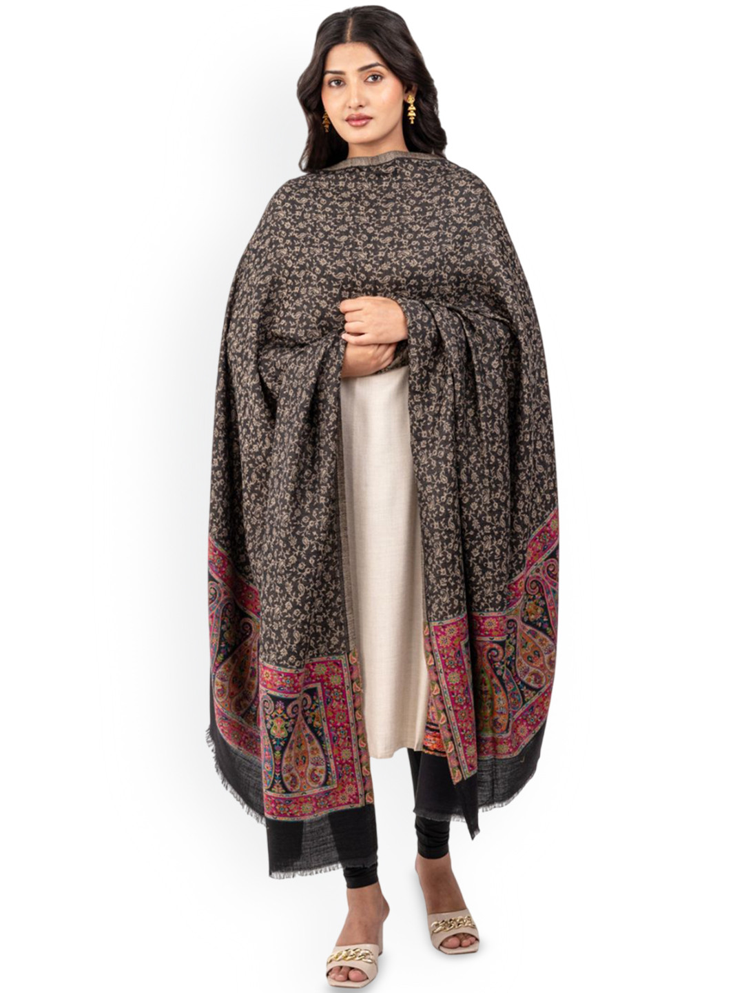 Naureen Paisley & Floral Woven Design Pashmina Woollen Shawl