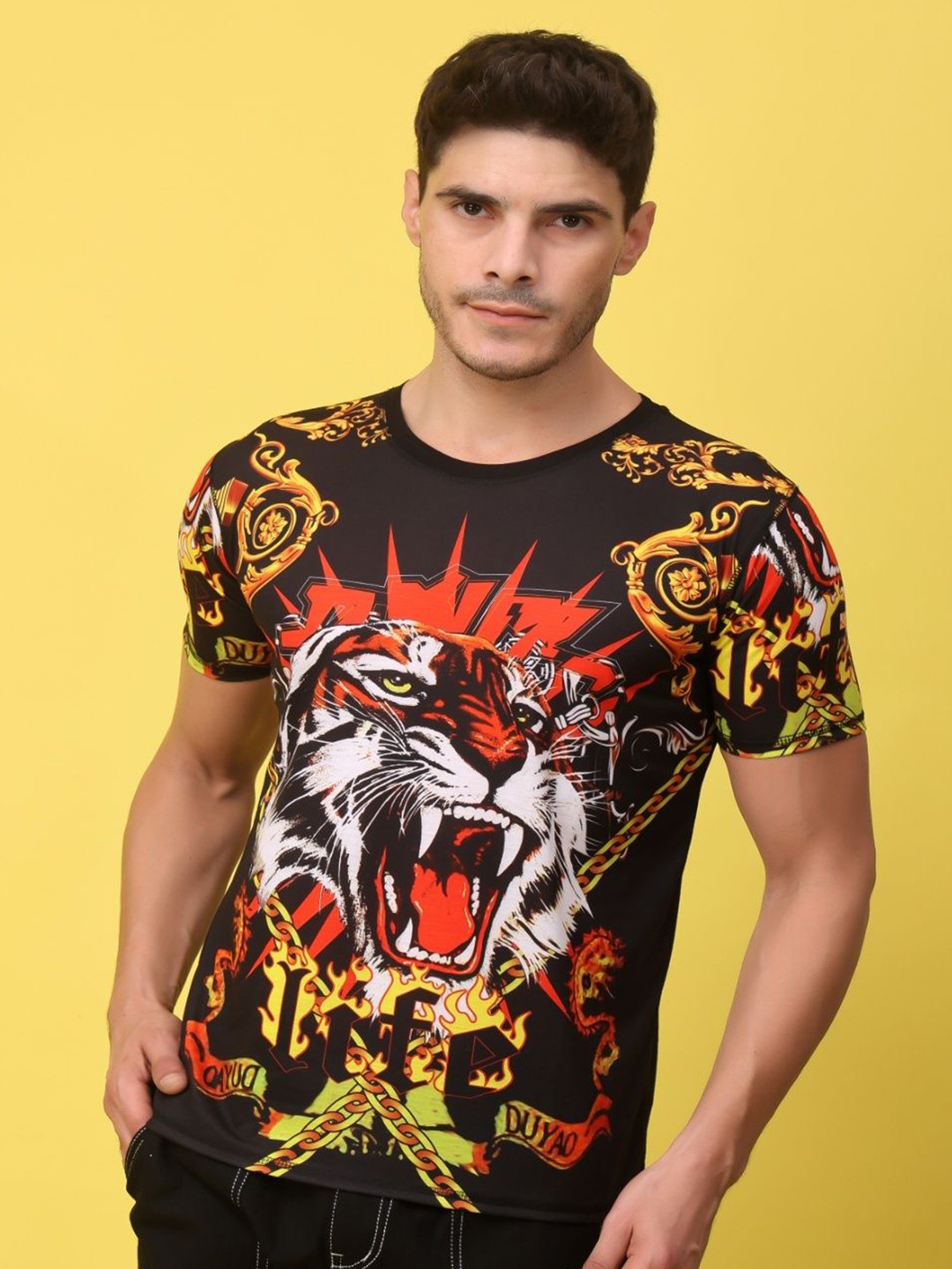 Flirty Soul Men Dri-FIT Tiger Printed Round Neck T-shirt