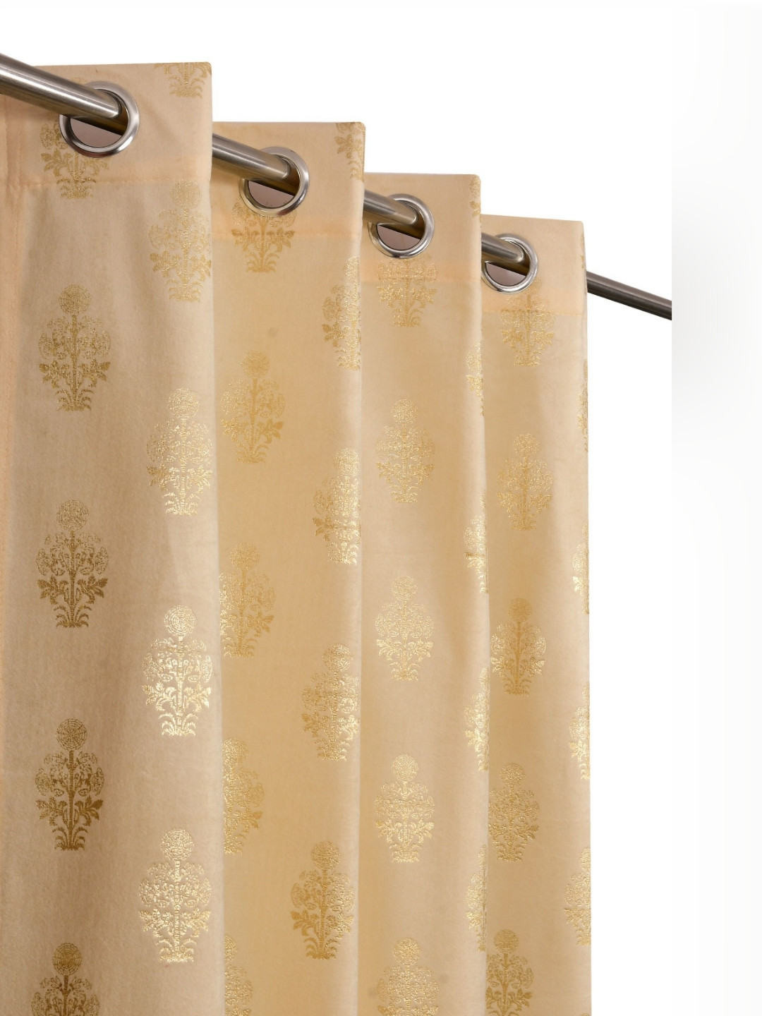 GEET CREATIONS Cream & Gold-Toned 2 Pieces Floral Room Darkening Velvet Long Door Curtains