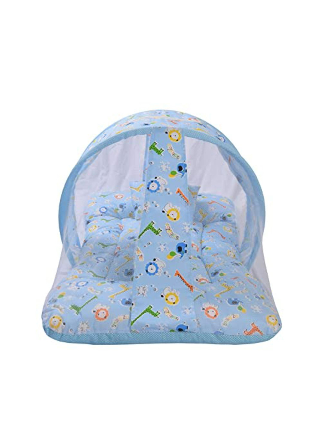 ADORE STUFF Blue Printed Pure Cotton Foldable Flat Baby Bed