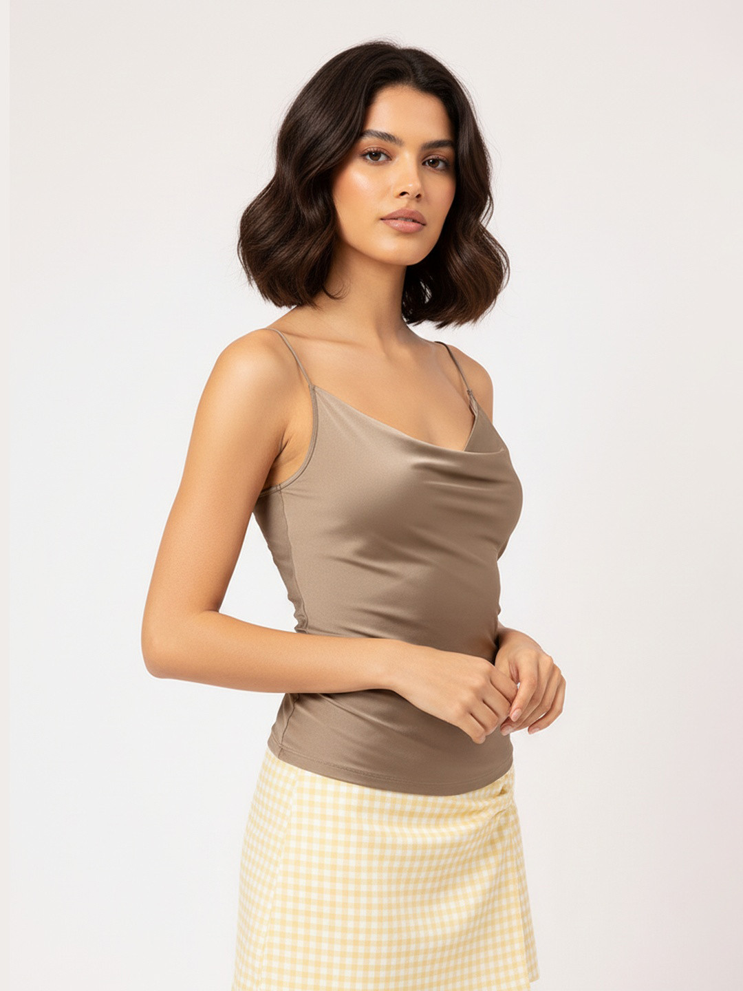 DressBerry Satin Sensation Ruched Fitted Cami Top