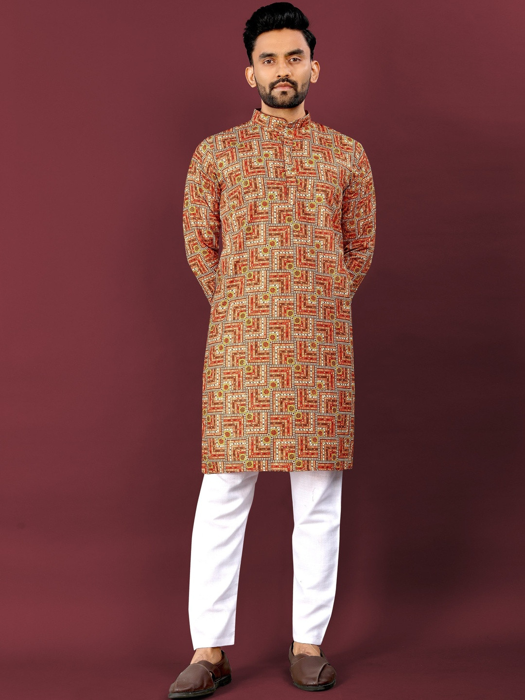 KRIJET Men Floral Printed Regular Sequinned Kurta with Pyjamas