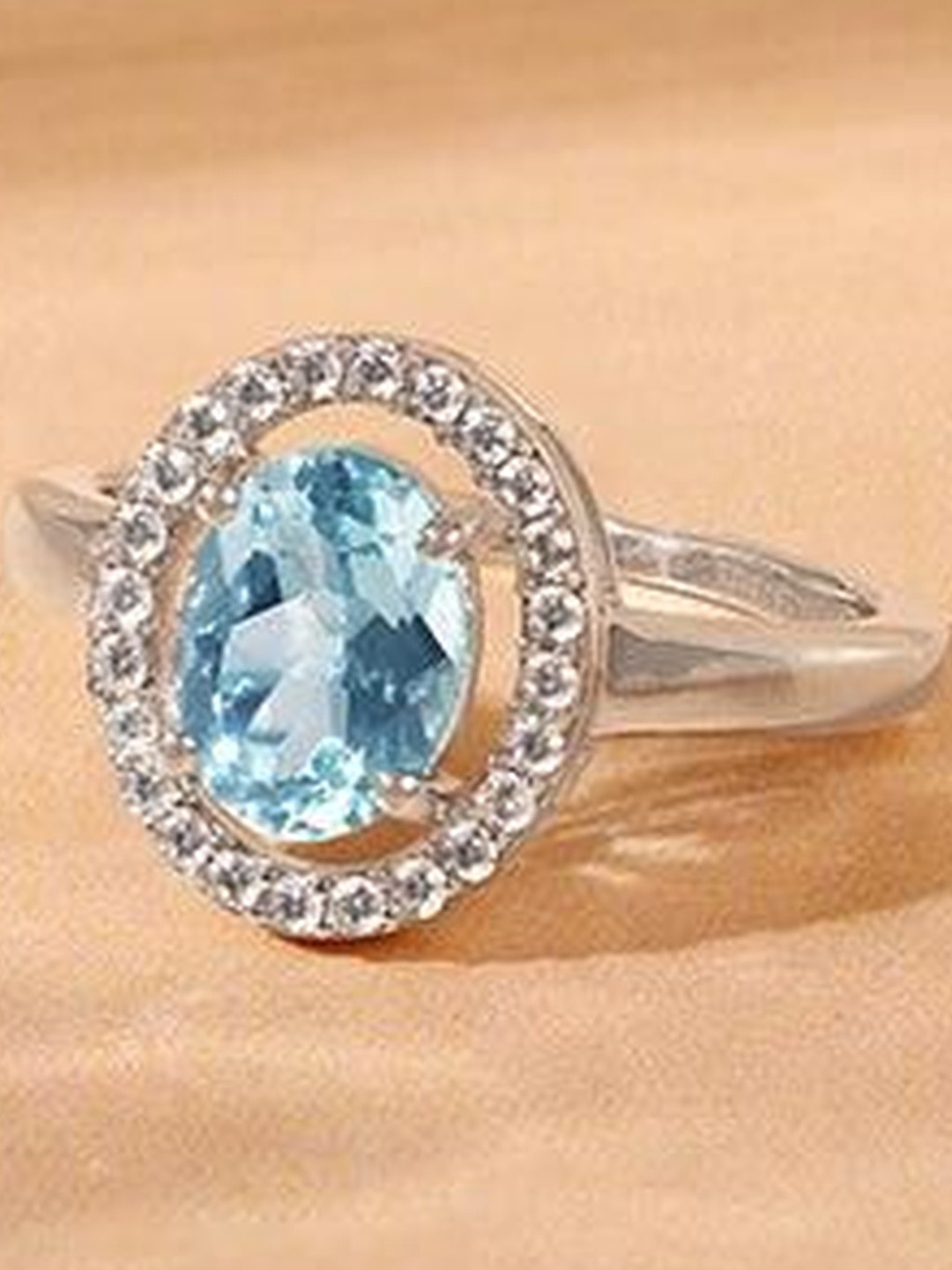 GIVA Silver Halo Blue Topaz Ring