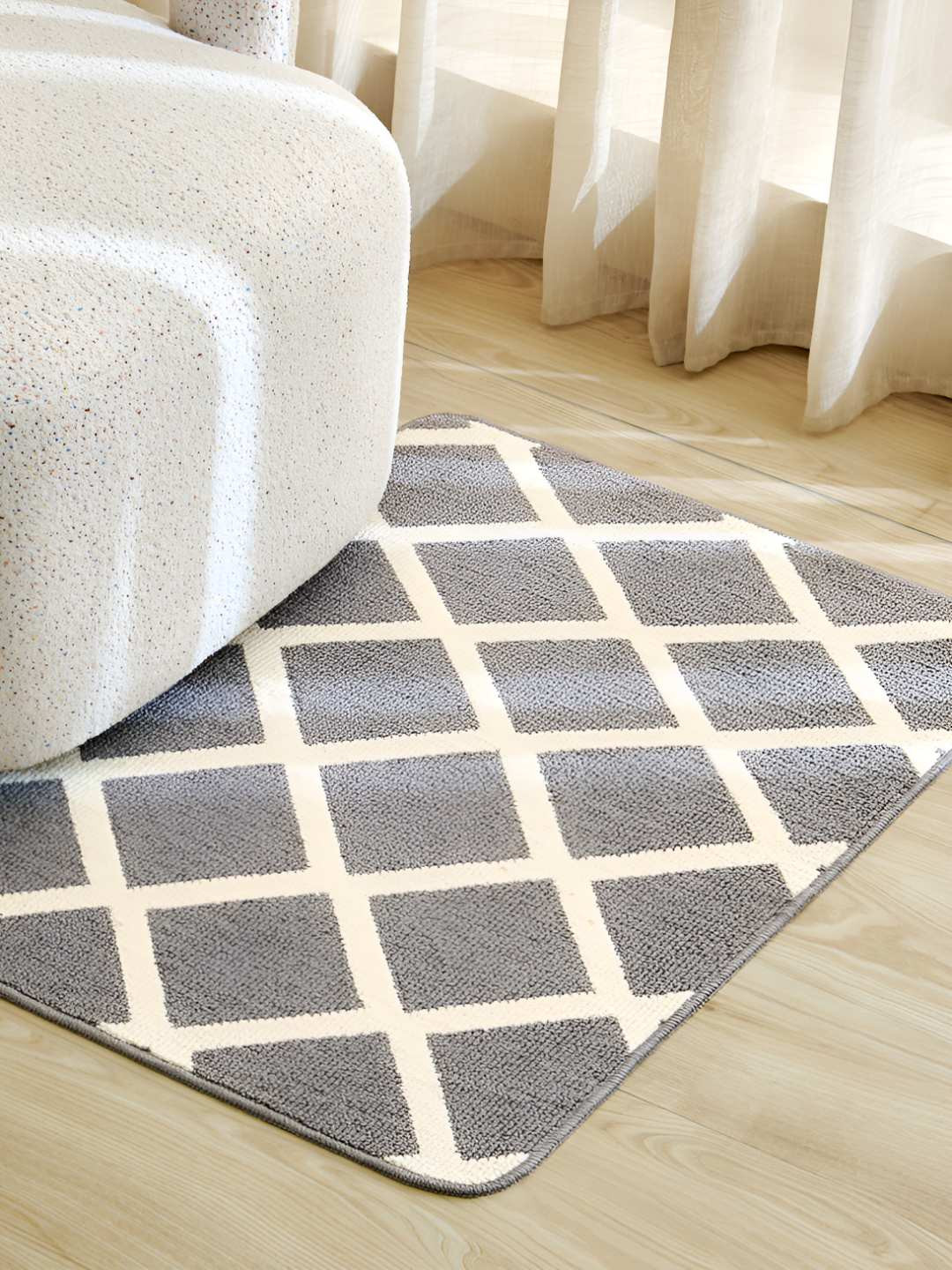 Home Centre Nicolas Zyra Grey & Off White Geometric Knitted Dhurrie