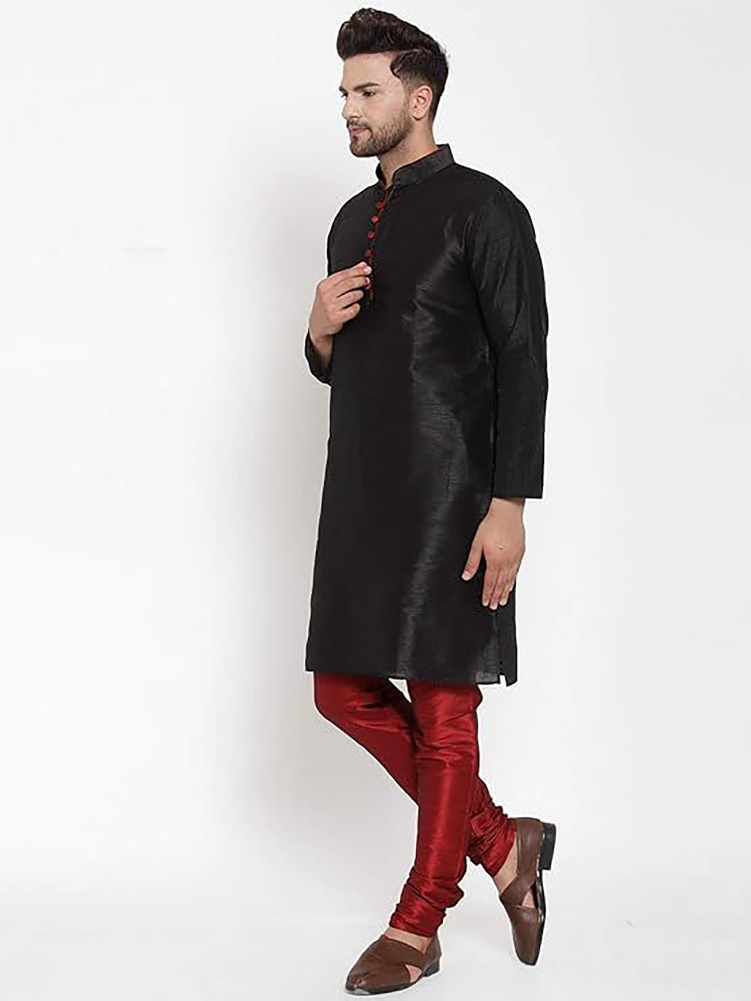 K Krishna Creations Mandarin Collar Thread Work Kurta