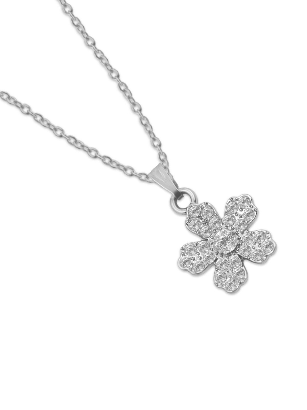 Utkarsh Women Silver-Plated Sparkle Flower Design Cubic Zirconia Locket