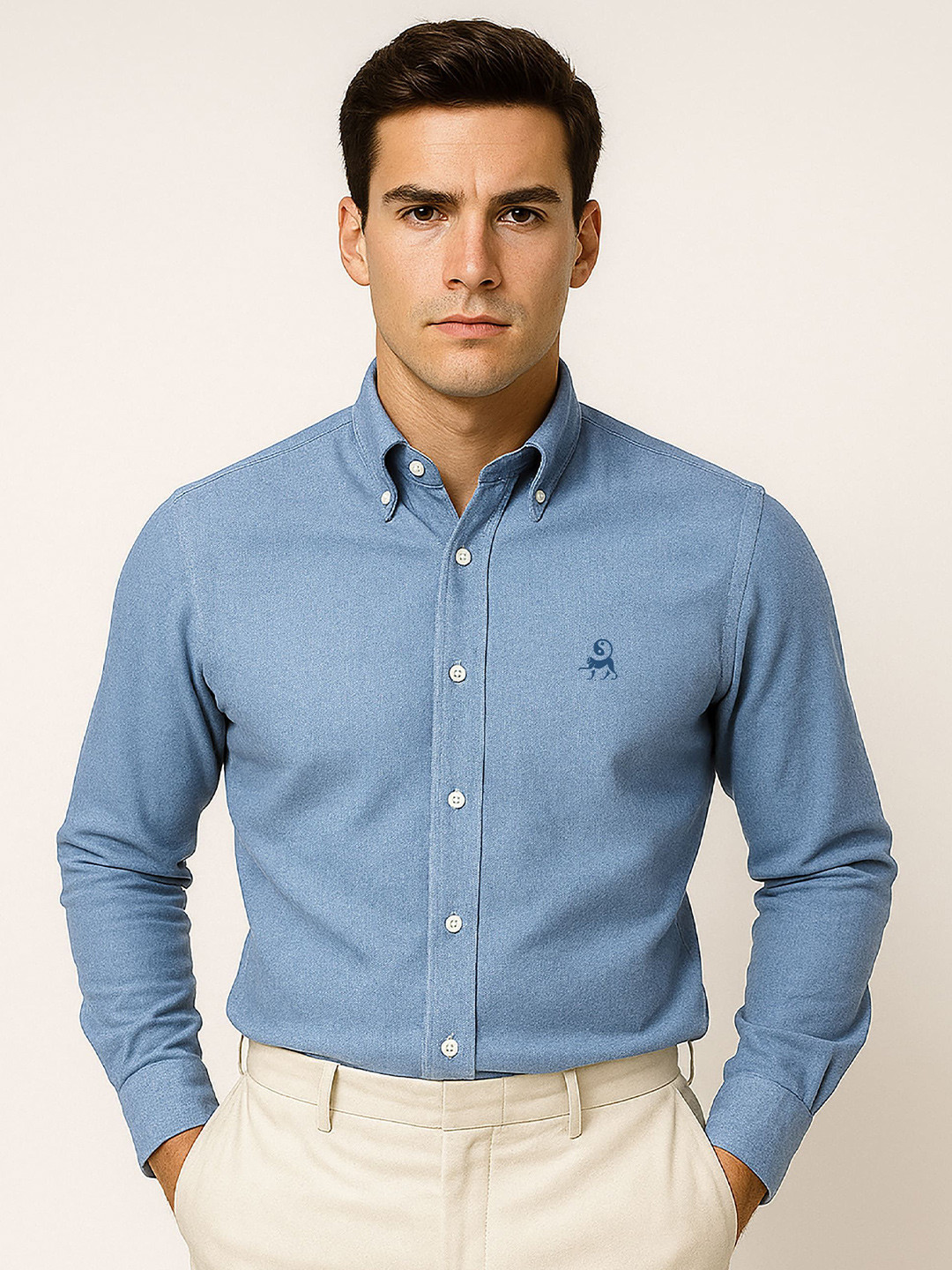 MISCHIEF MONKEY Button-Down Collar Classic Casual Shirt