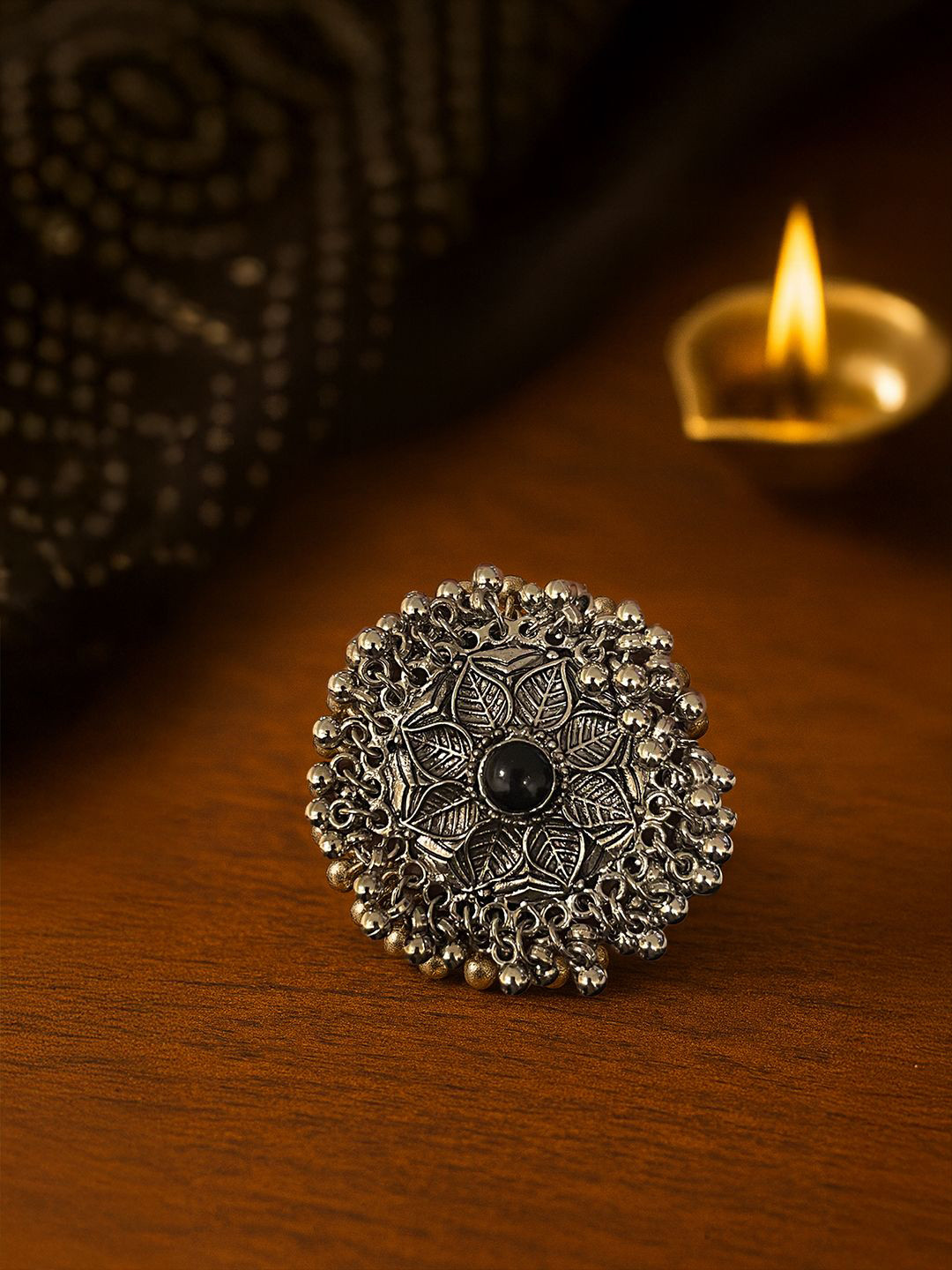 Kalakrith Milano Women Suhani Stone-Studded & Beaded Statement Finger Ring