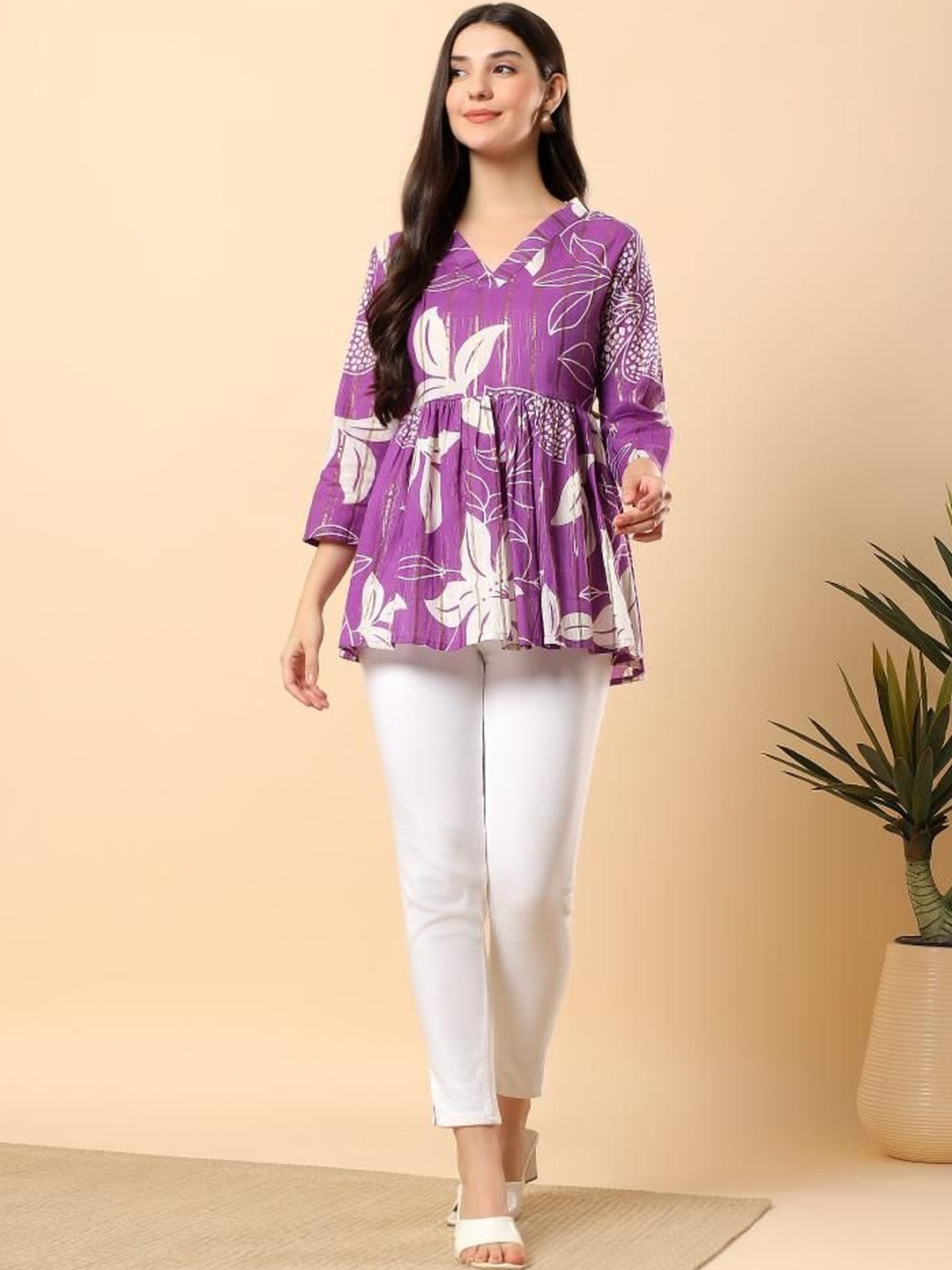 aayusika Women Floral Printed Gathered or Pleated Peplum Top