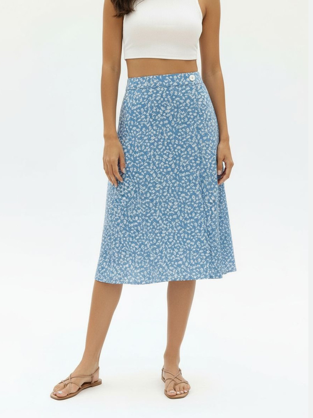DressBerry Floral Print Flared Skirt with Slit