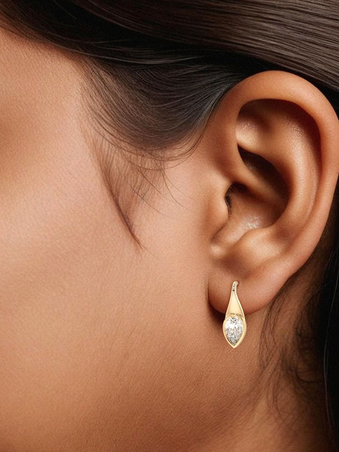 AILYAK Women 18kt Gold Plated Anti tarnish Pear Solitaire Hoop Earrings