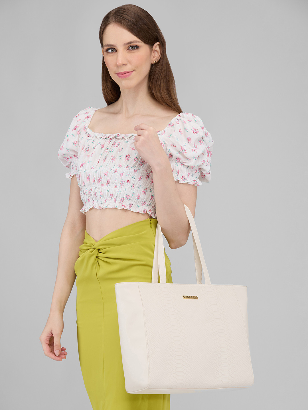 DressBerry X CAPRESE Rina Women White Large Tote Bag