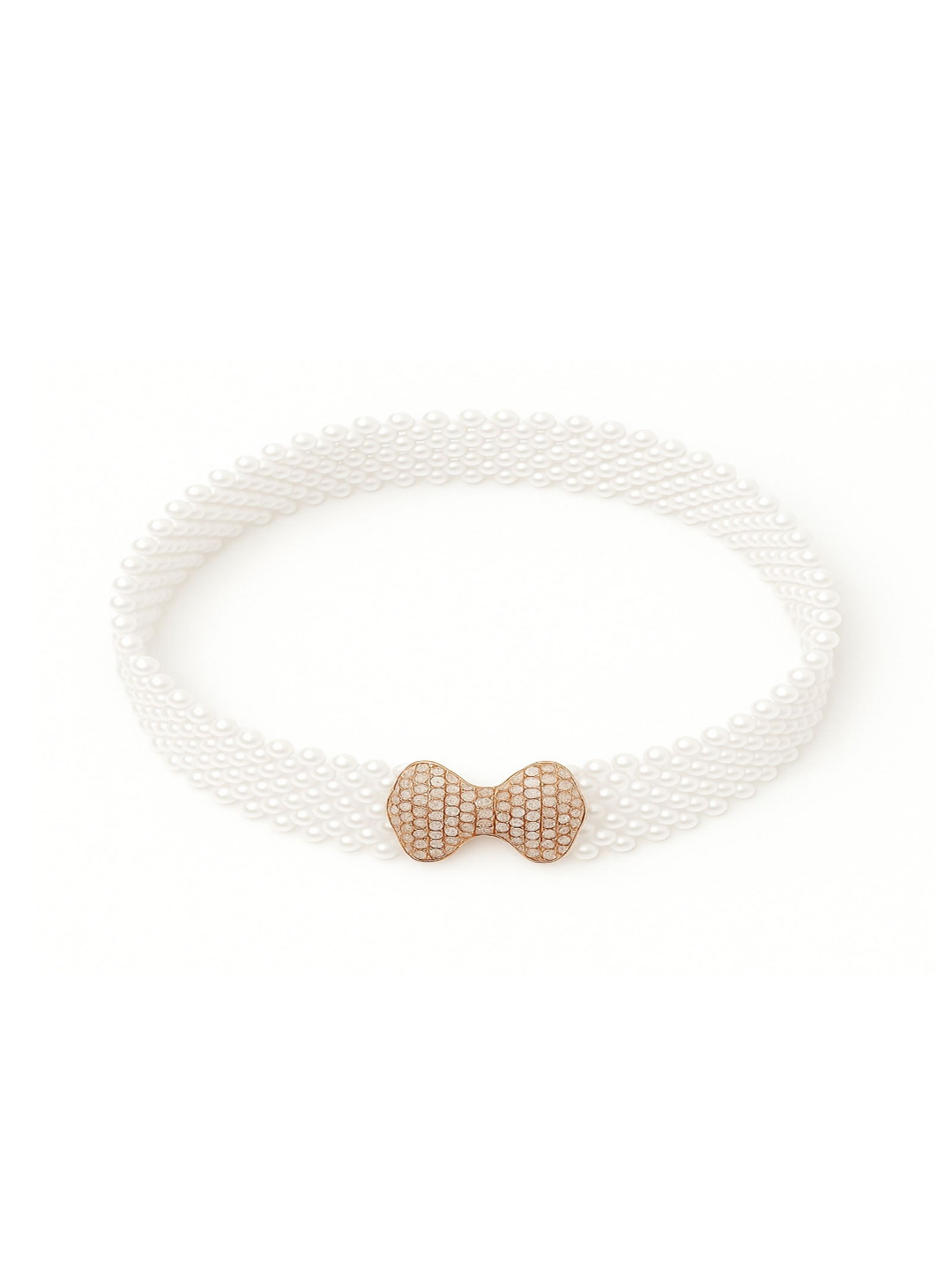 Niddleman Women Pearls Beaded Waist Belt with Bow Design