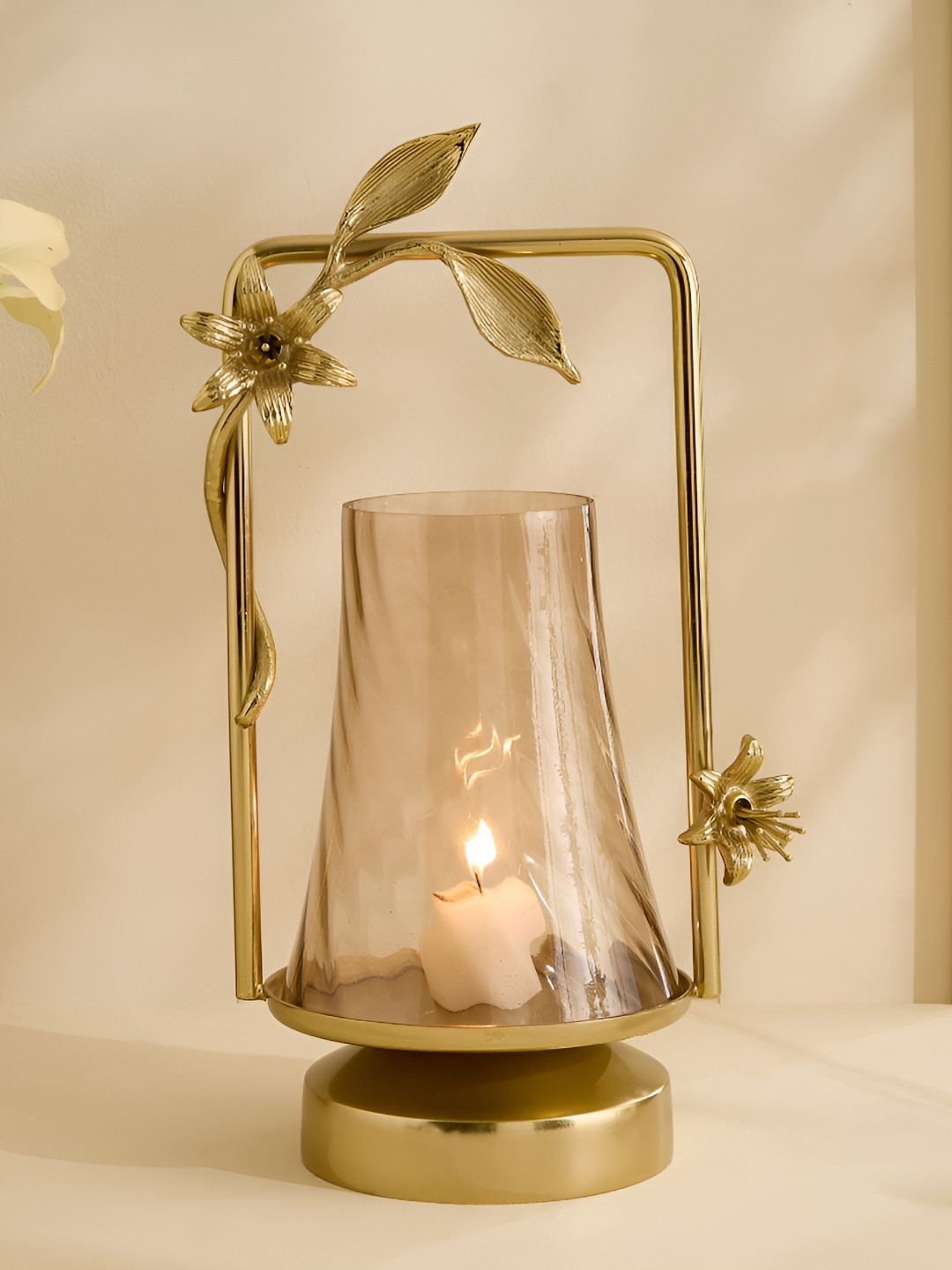 Home Centre Amara Ava Gold-Toned Glass and Aluminium Spiral Hurricane Candle Holder