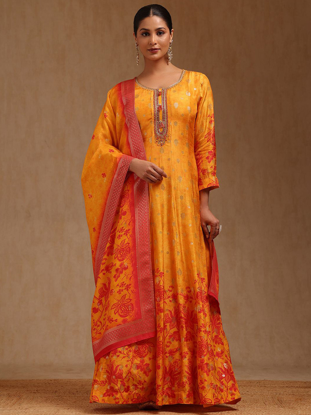 Soch Women Woven Design Gown Maxi Ethnic Dress With Dupatta