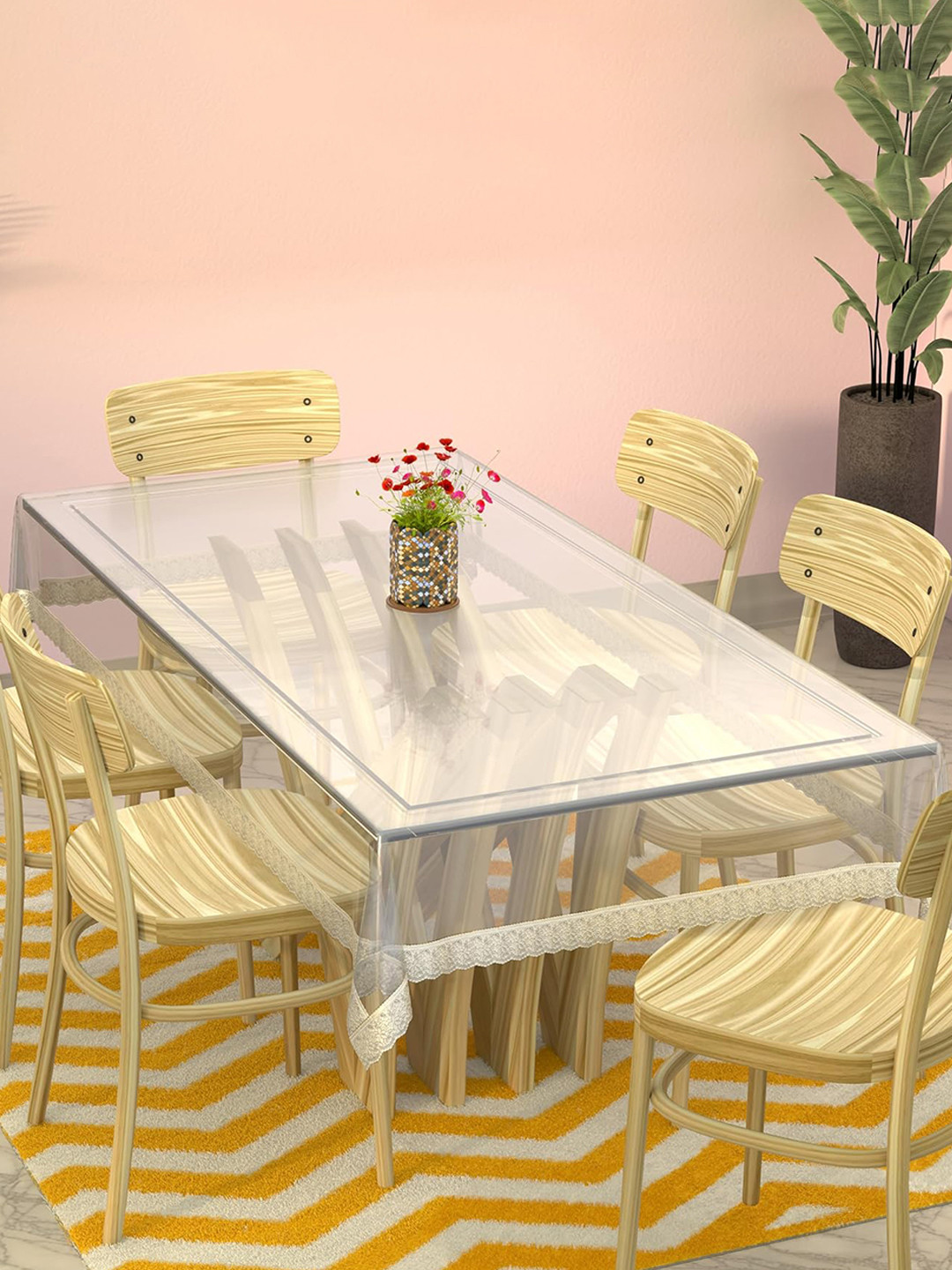 Kuber Industries Transparent & Grey 6-Seater Rectangular Table Cover