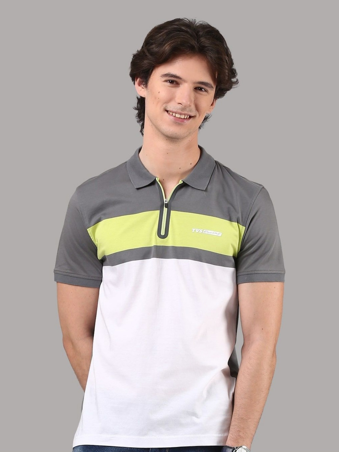 TVS Colourblocked Cotton Mercerised Polo Collar T-shirt
