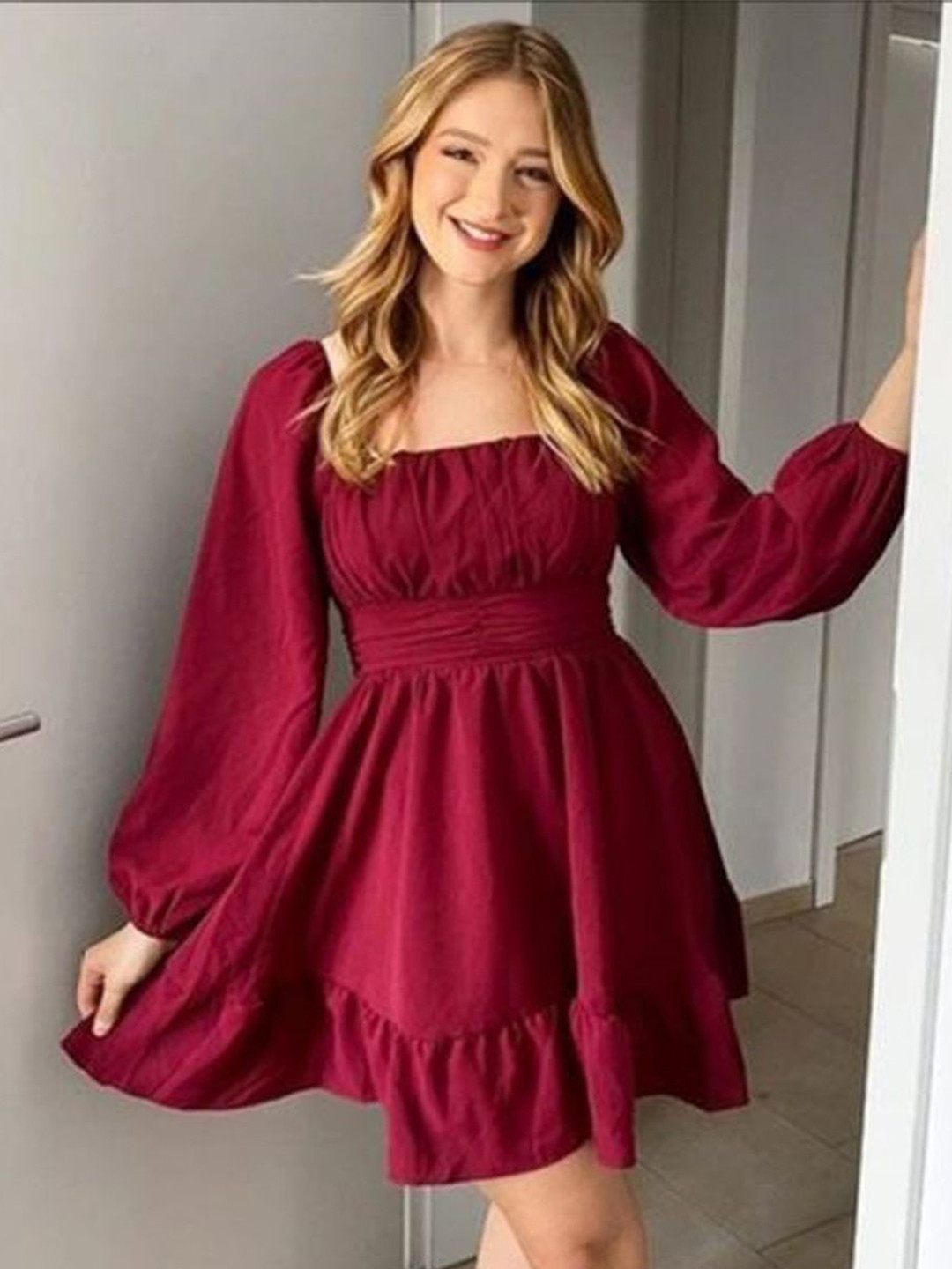 Rudramani Women Fab Crepe A-Line Midi Dress