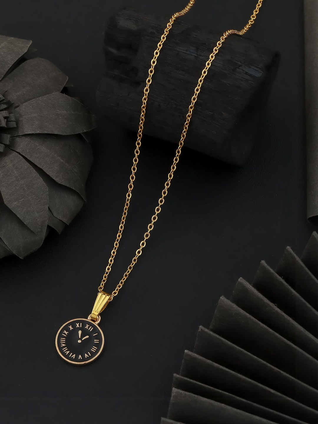 Birado Jewellery Stainless Steel Gold-Plated Circular Shape Pendant With Chain