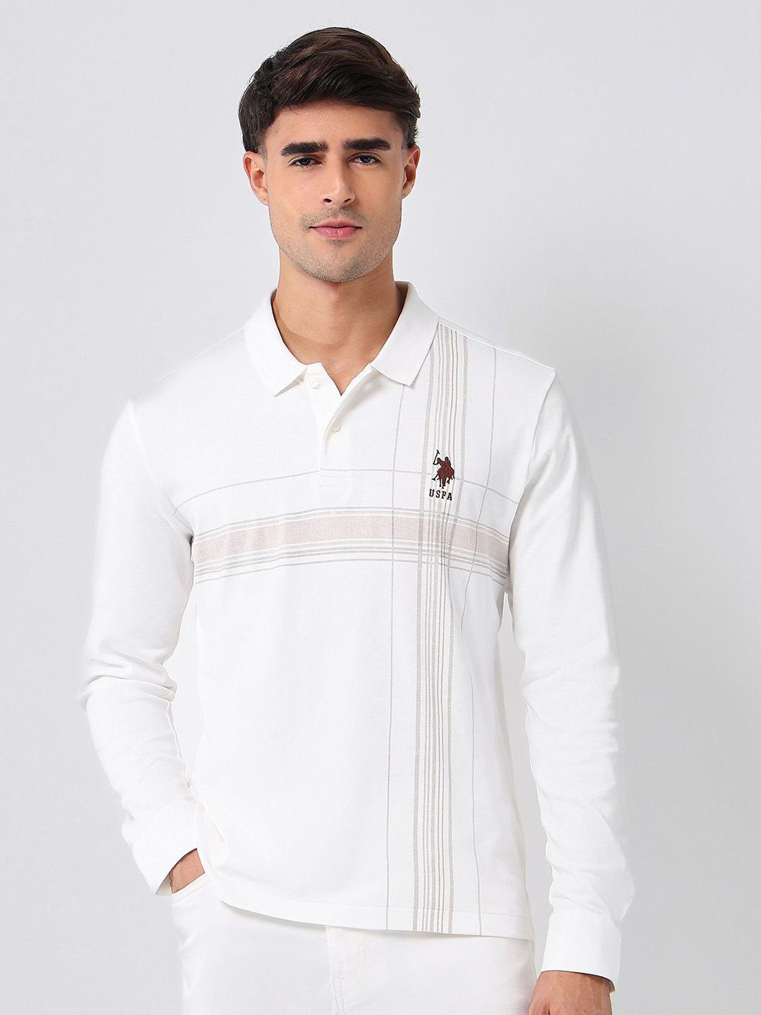 U.S. Polo Assn. Active Checked Active Sport Polo Collar Cotton T-shirt