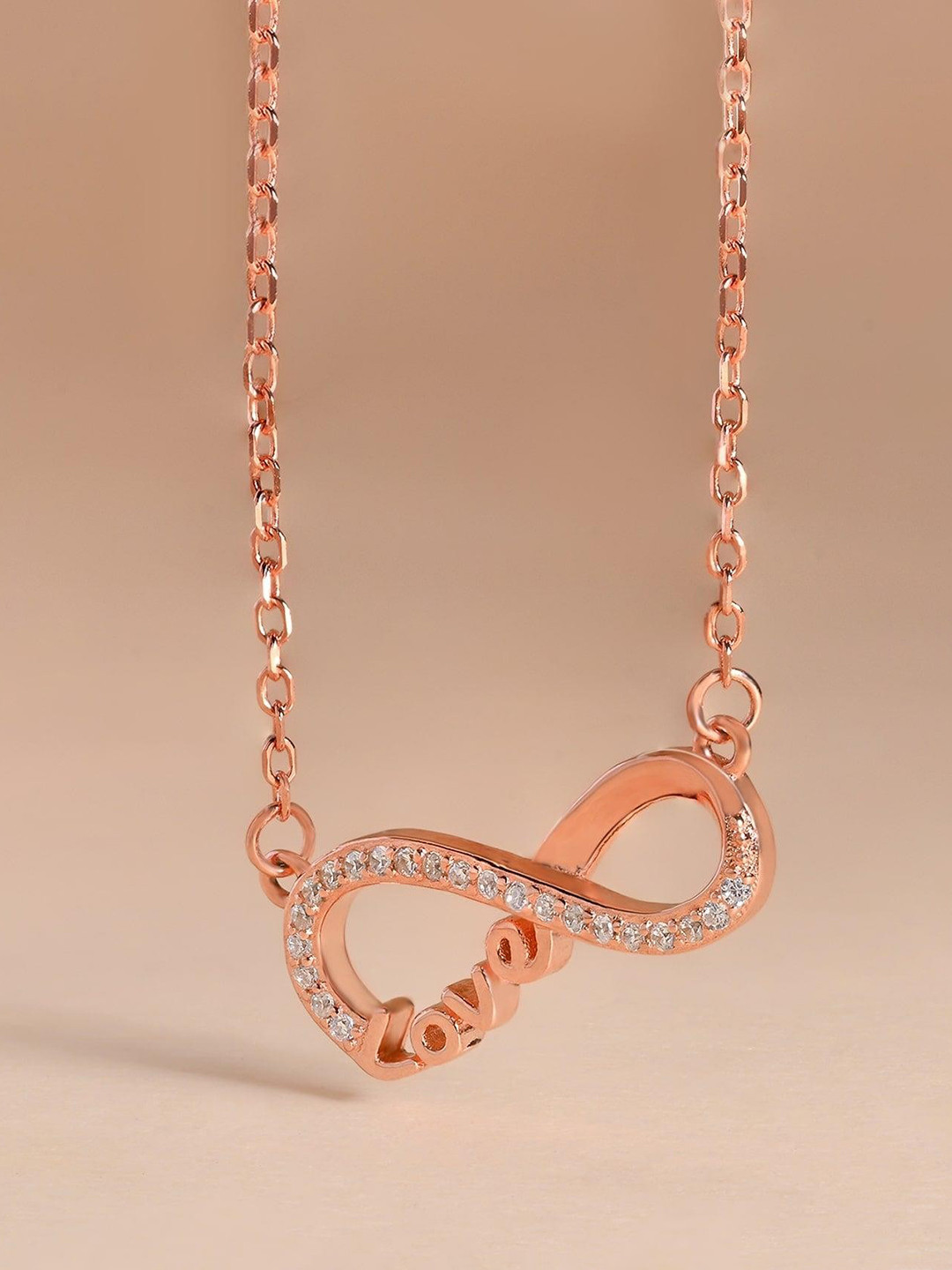 TOUCH925 Silver Rose Gold-Plated Cubic Zirconia Studded Infinity Necklace