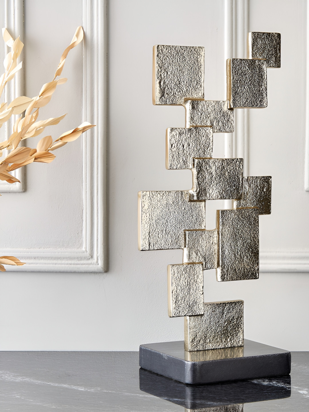 Home Centre Brim Royale Blocks Gold-Toned Aluminium Sculpture Table Showpiece