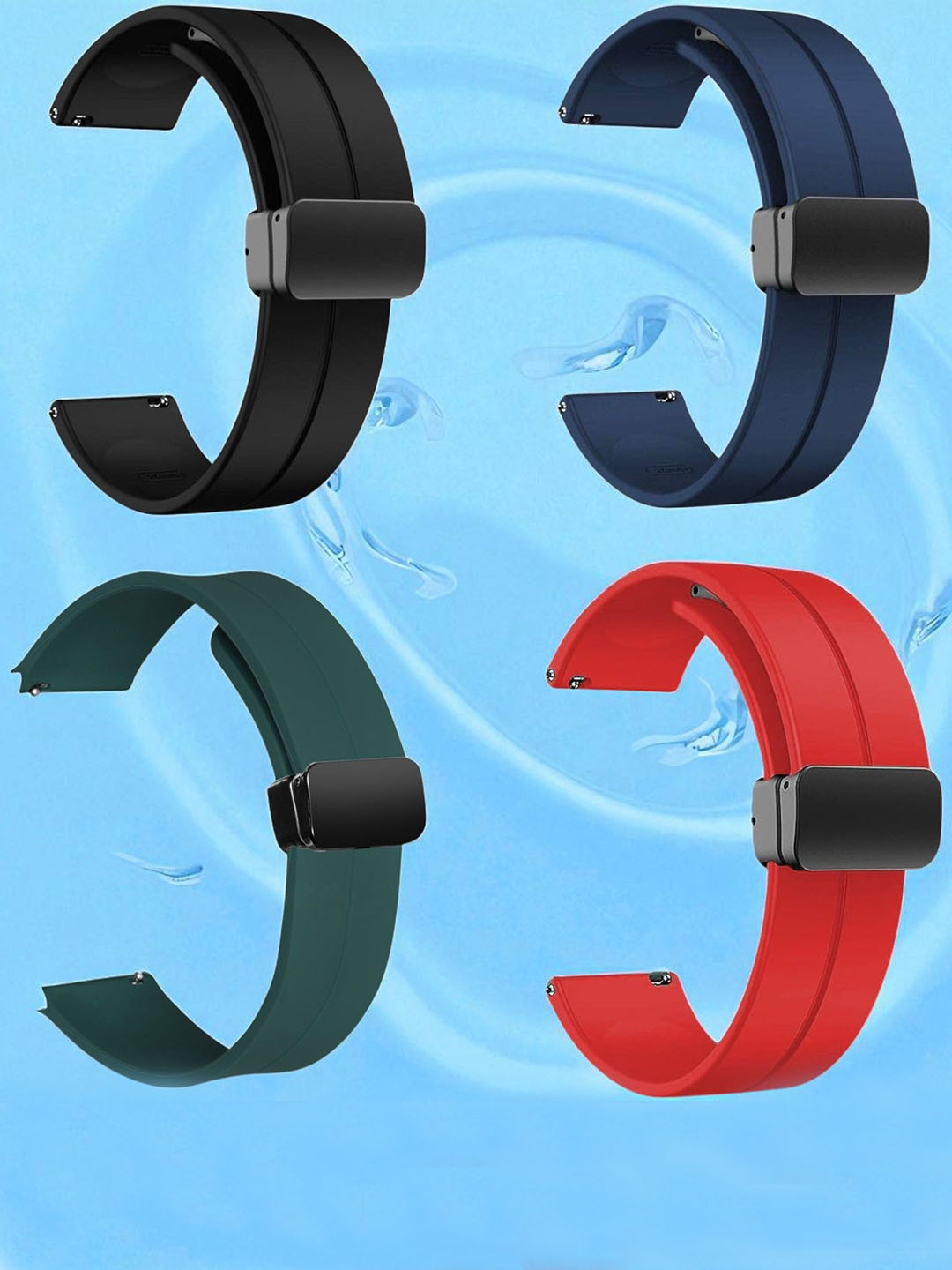 LORENZ Set Of 4 Silicone Waterproof Smartwatch Straps with Magnetic Lock