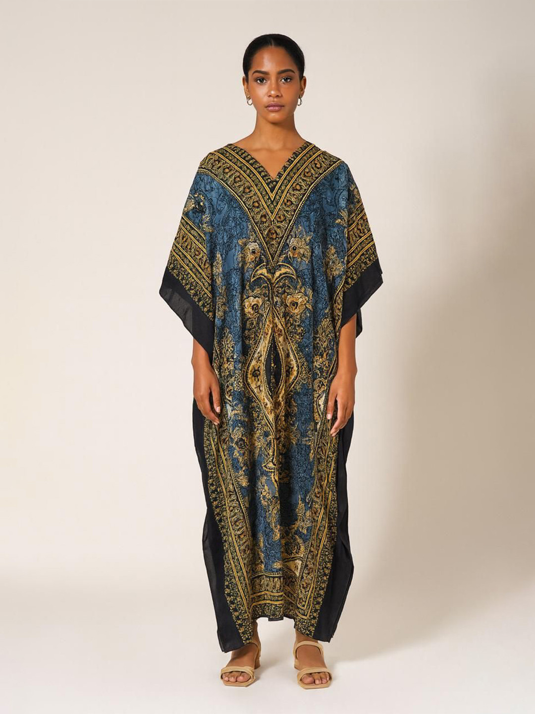 DESIGN ELEMENTS Ethnic Motifs Printed Kimono Sleeve Kaftan Maxi Dress
