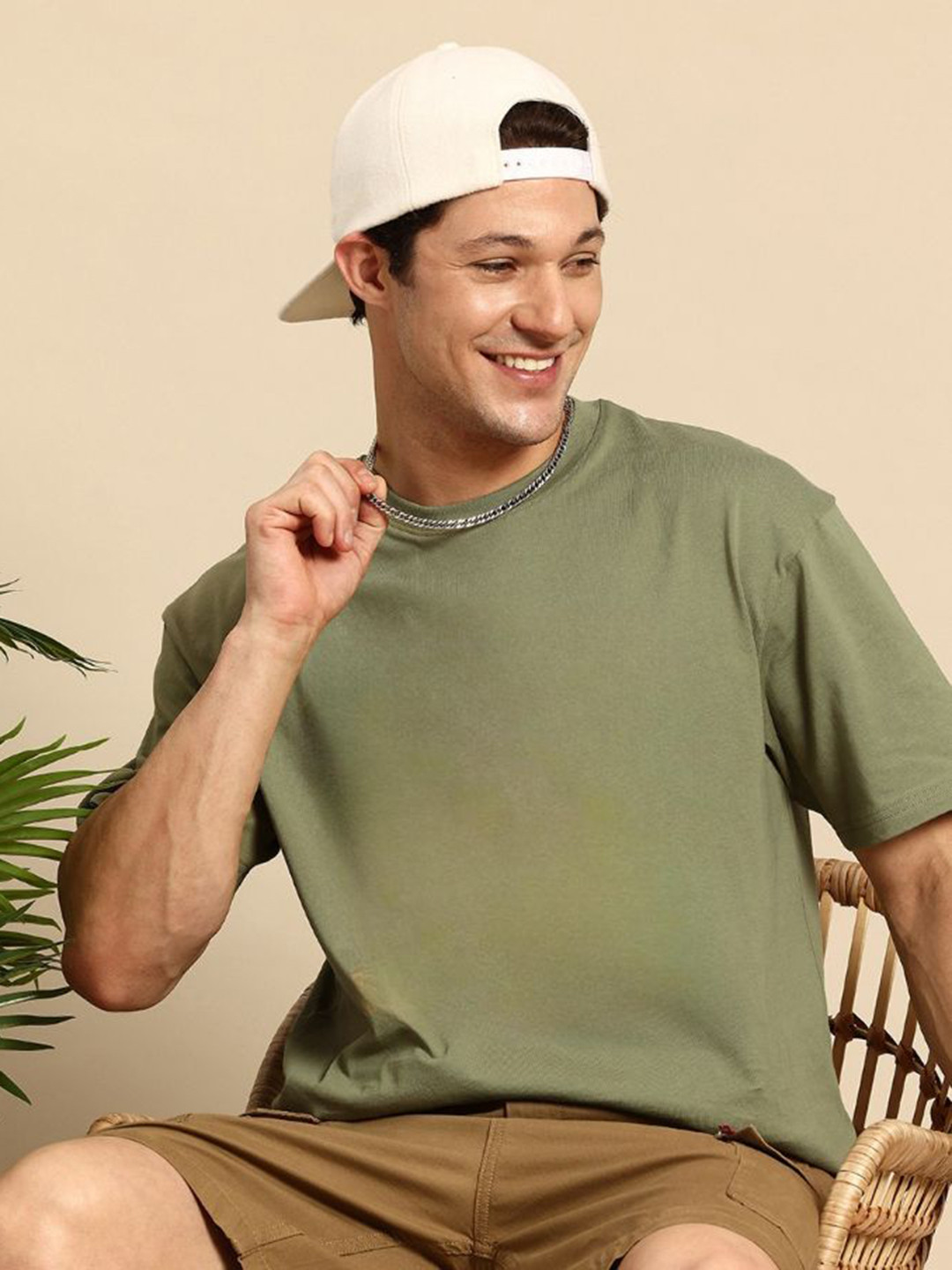 PockMAN Men Bio Finish Solid Round Neck Cotton Boxy T-shirt