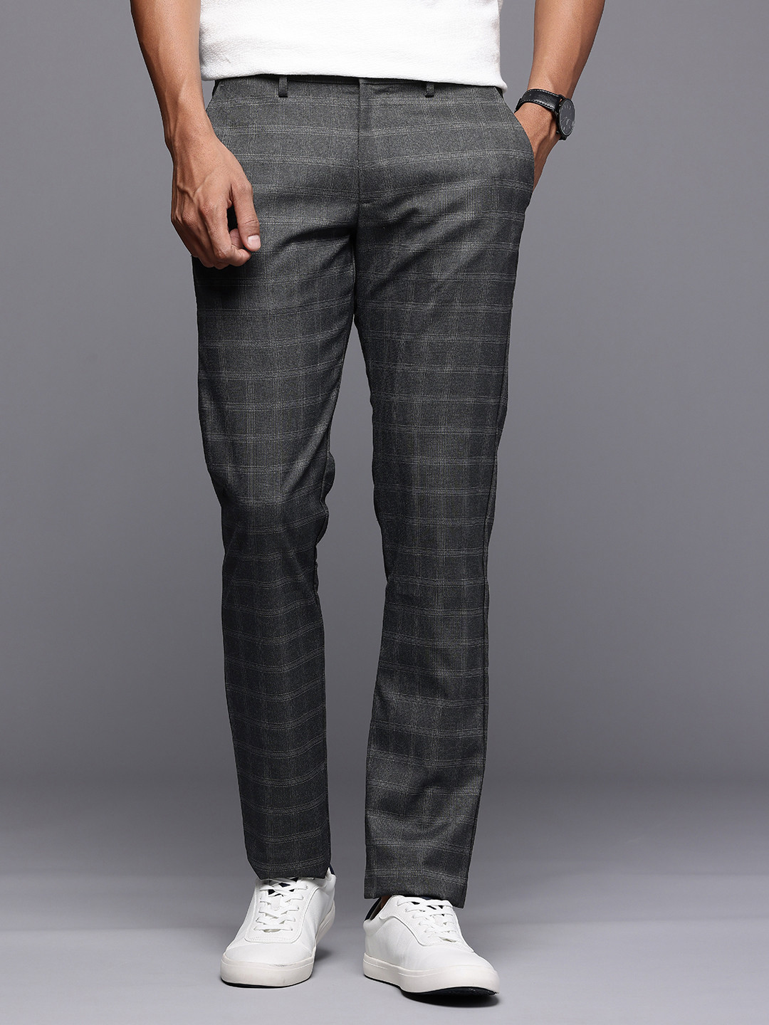 Allen Solly Men Checked Slim Fit Smart Casual Trousers