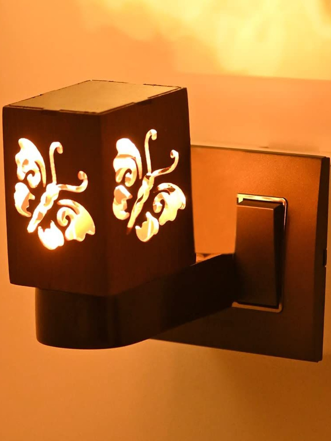 1ST TIME Brown Textured Wood Rectangle Shaped Wall Lamp