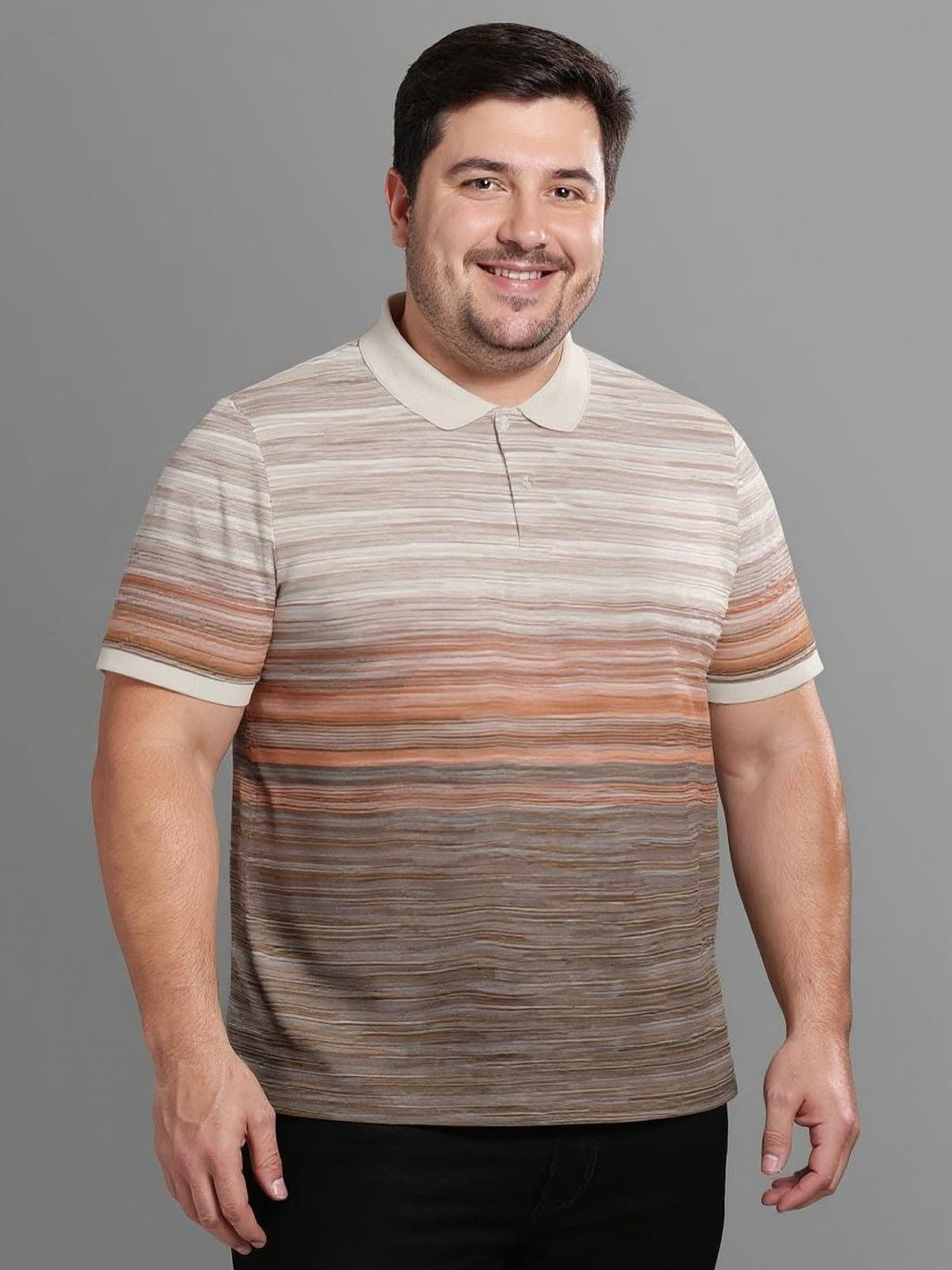 BULLMER Plus Size Striped Polo Collar T-shirt