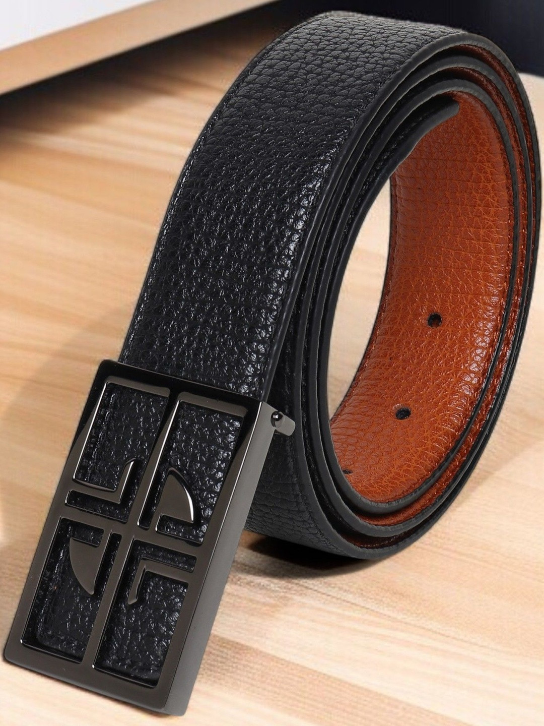 Roadster Men Black PU Reversible Belt with In-Pin Buckle Double the Style