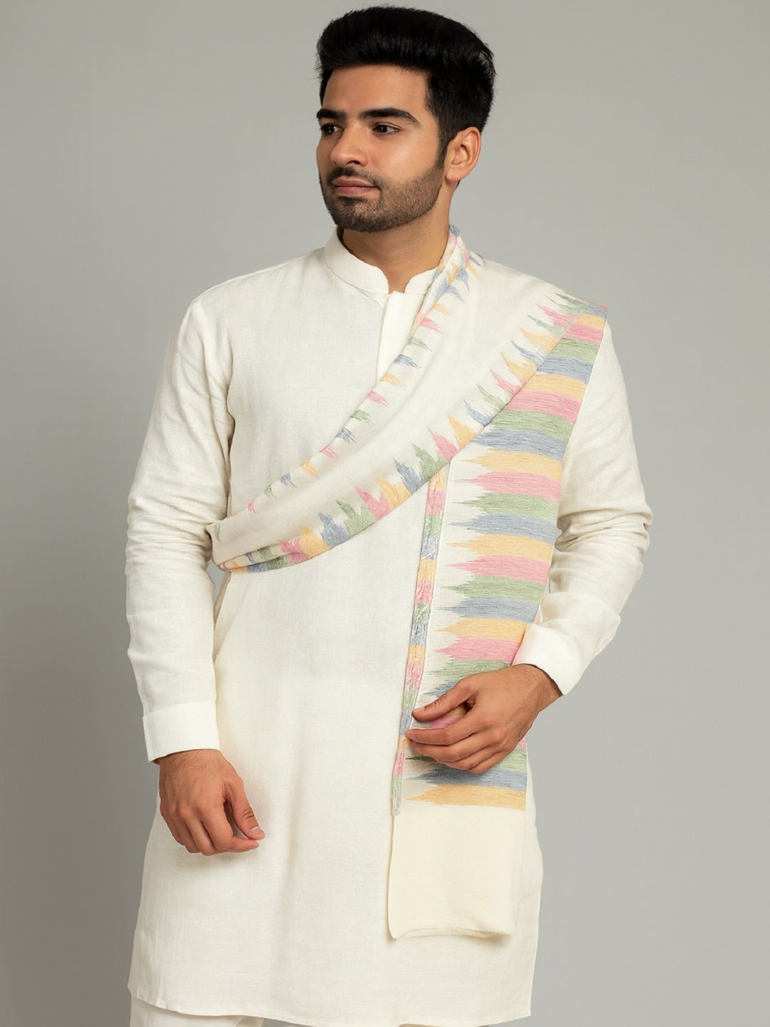 MUFFLY Men Ikat-Inspired Woven Fine Wool Stole