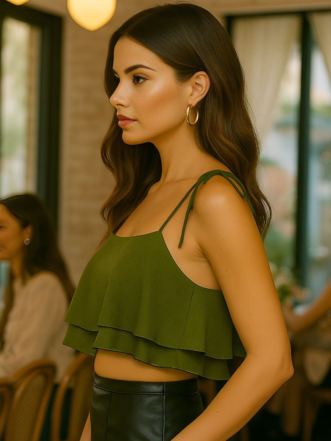 don't be basic Women Shoulder Straps Layered Cotton Crop Top