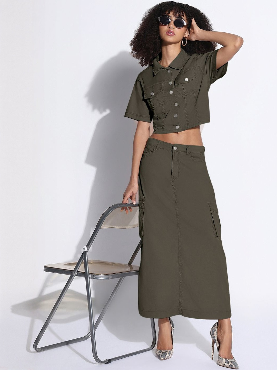 SHOWOFF Shirt Collared Shirt & Skirt Co-Ord Set