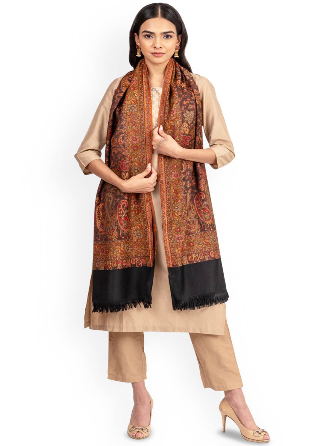 Naureen Pashmina Kashmiri Jamawar Paisley Woven Design Shawl