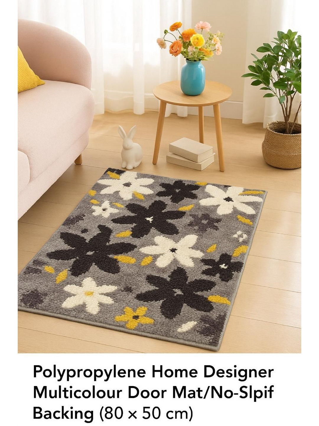 winner Grey & Black Anti-Skid Floral Printed Floor Mat