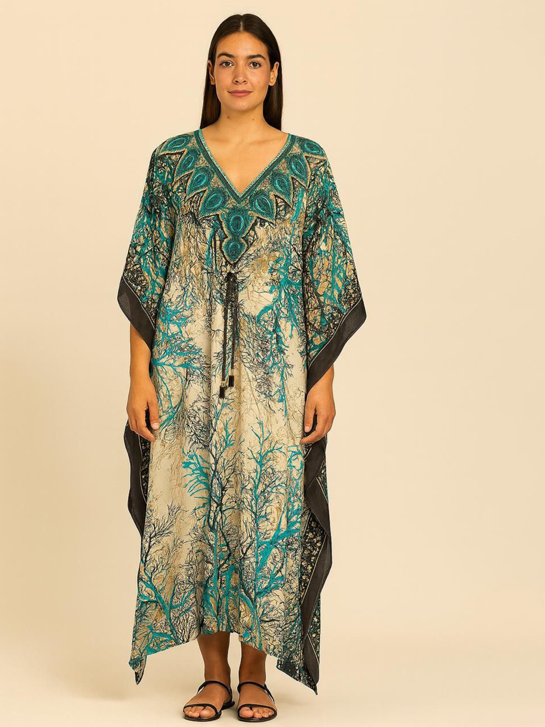 DESIGN ELEMENTS Women Printed Kimono Sleeve Kaftan Dress