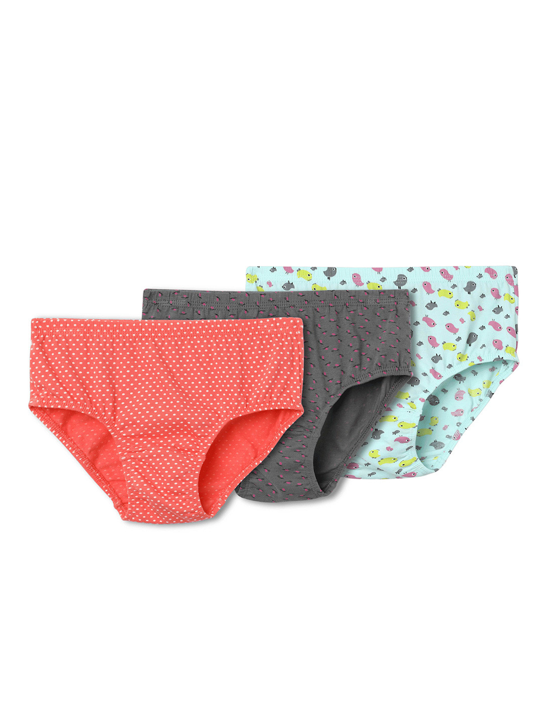 lil berry Girls Pack Of 3 Floral Printed Mid-Rise Cotton Inner Elastic Basic Briefs