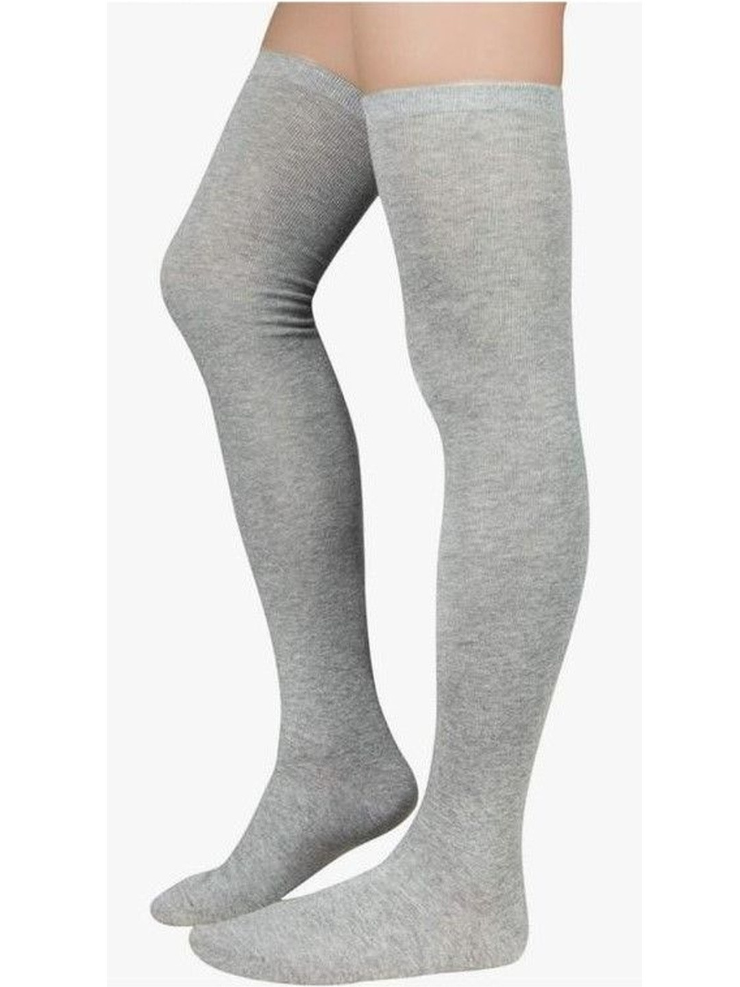 MUKHAKSH Women Pack Of 10 Grey Thigh Length Thigh High Cotton Socks