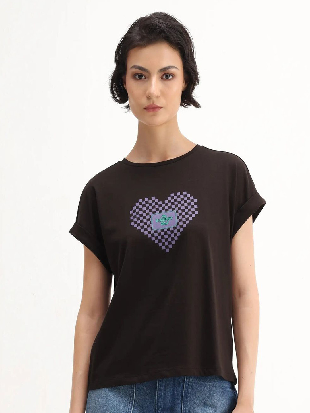 RAREISM Hamo Graphic Printed Embroidered Detail Round Neck Cotton T-Shirt