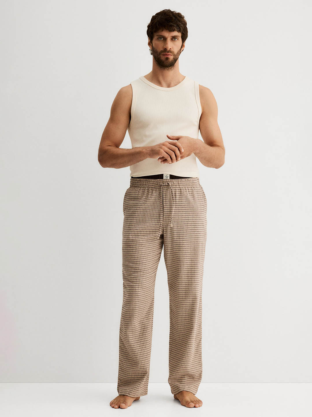 H&M Men Beige Relaxed Fit Flannel Casual Trousers