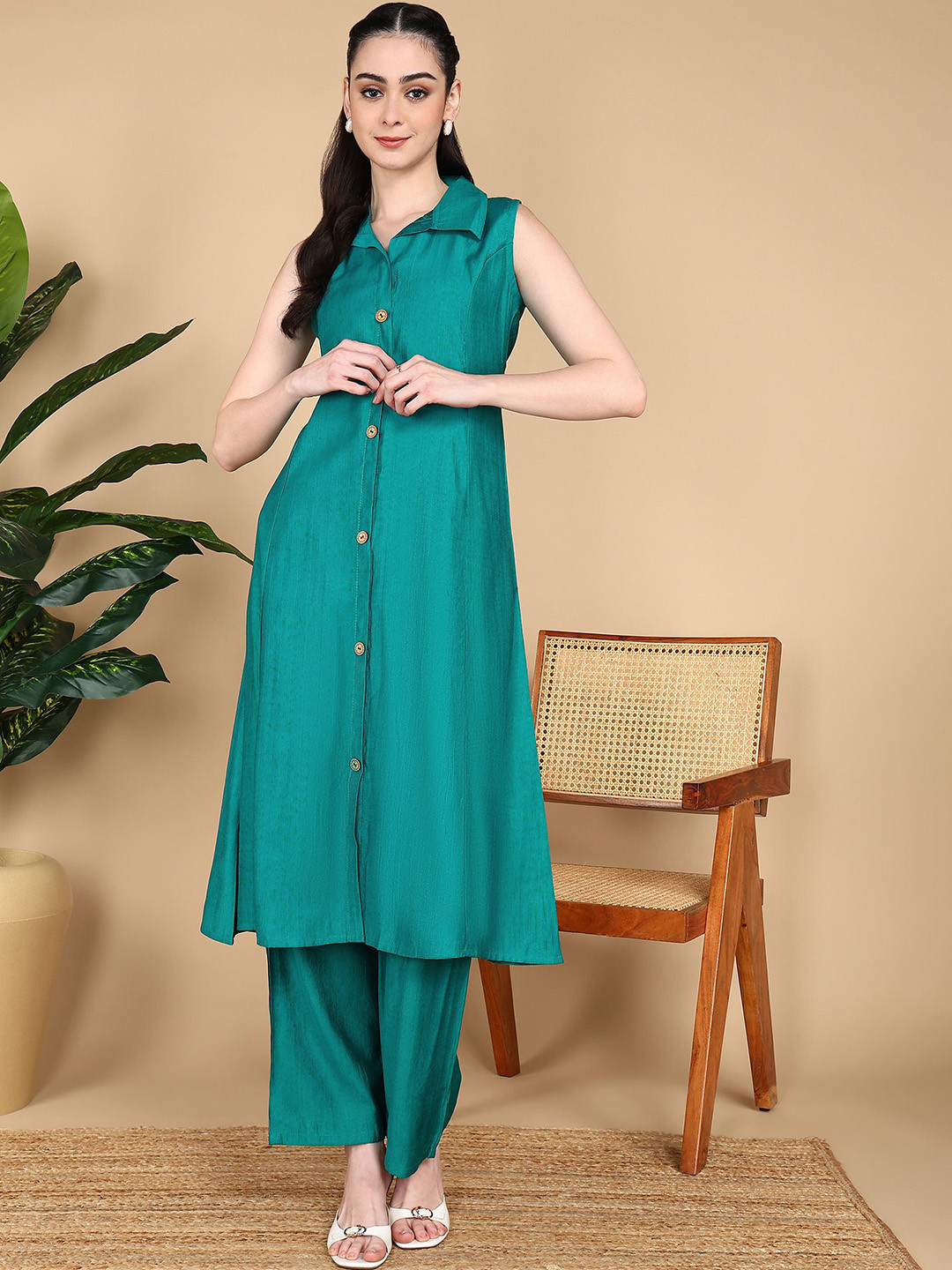 IQRA ENTERPRISE Sleeveless Pure Cotton Shirt & Trouser Co-Ord Set
