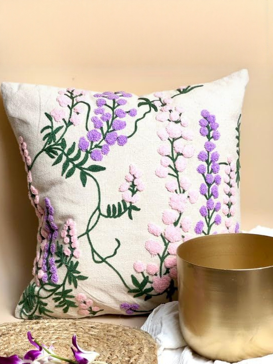 del hogar Multicoloured Embroidered Pure Cotton Square Pillow Covers