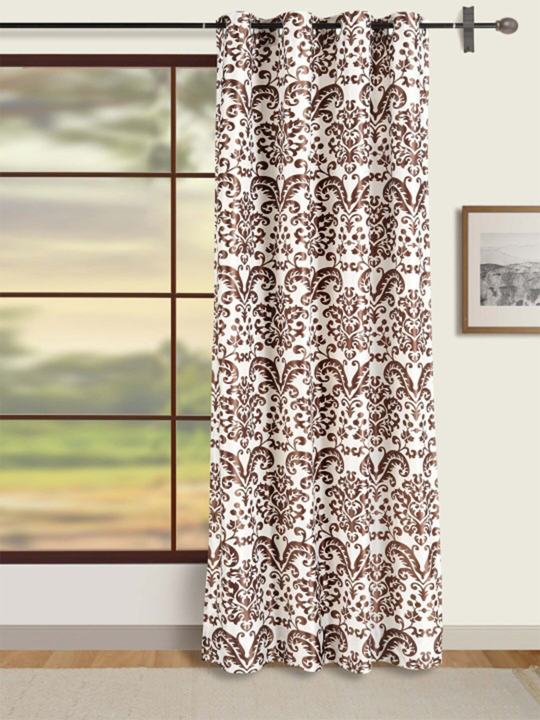 SWAYAM Omega Brown & White Ethnic Motifs Room Darkening Long Door Curtain